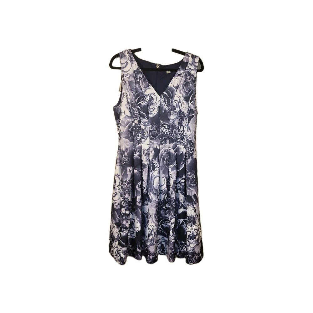 Tommy Hilfiger Floral Fit Flare Dress 12 Blue White A-Line Sleeveless‎ V-Neck...